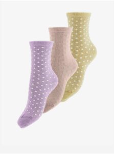 Sada troch párov bodkovaných ponožiek v žltej, ružovej a fialovej farbe Pieces Sebby