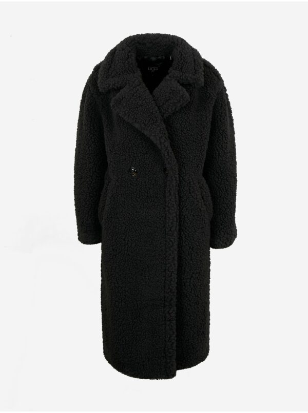 Čierny dámsky kabát z umelého kožúšku UGG