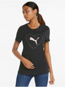 Čierne dámske vzorované tričko s ozdobnými detailmi Puma Valentine’s Day