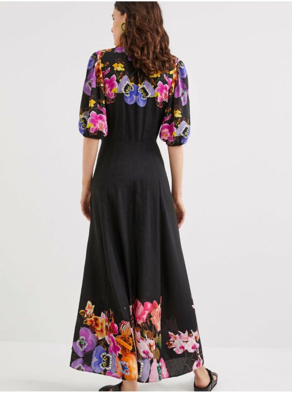 Čierne dámske kvetované košeľové maxi šaty Desigual Grenoble
