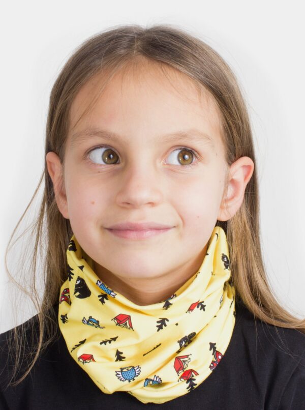 Žltá detská vzorovaná šatka 3v1 Fusakle