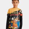 Žlto-čierne chlapčenské vzorované tričko Desigual Mickey&Pluto