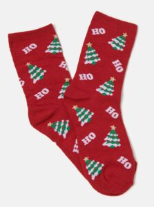 Červené ponožky s vianočným motívom CAMAIEU