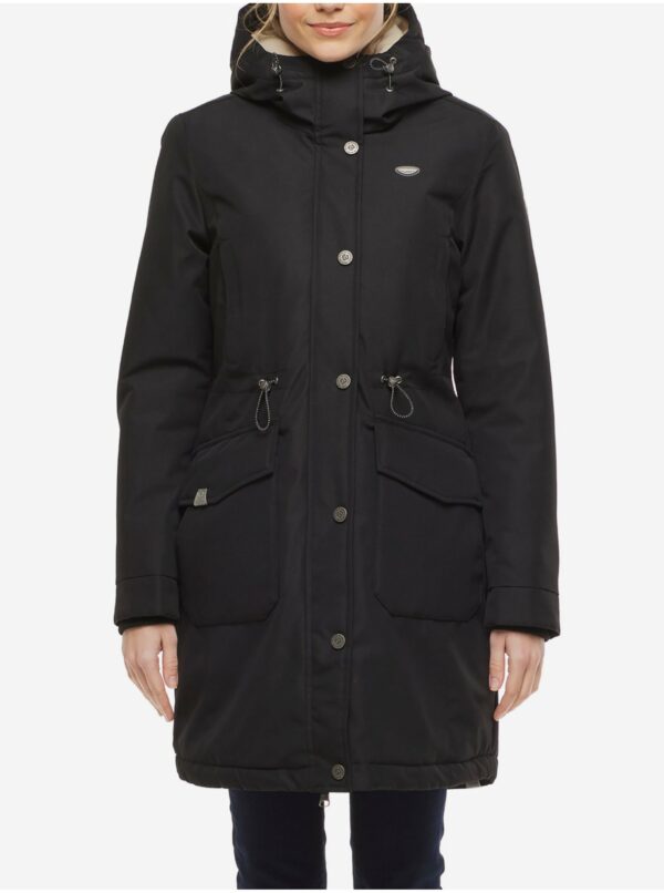 Čierna dámska predĺžená zimná bunda s kapucou Ragwear Reloved Remake