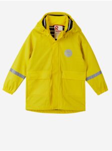 Žltá detská vodeodolná bunda s kapucňou a povrchovou úpravou Reima Pisaroi