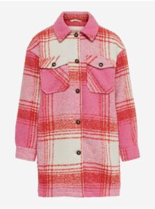 Ružová dievčenská kockovaná košeľová bunda ONLY Anja