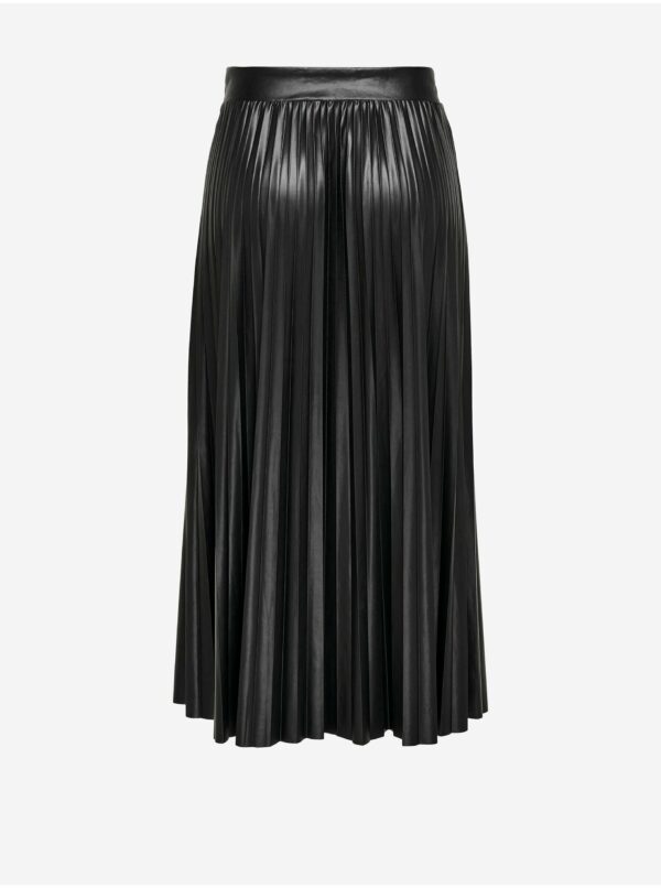 Čierna plisovaná koženková midi sukňa ONLY Nina