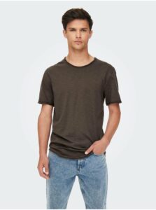 Hnedé melírované basic tričko ONLY & SONS Benne