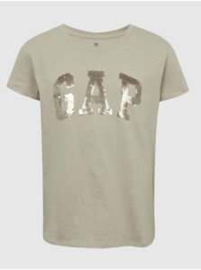 Béžové dievčenské tričko organic s flitrovým logom GAP