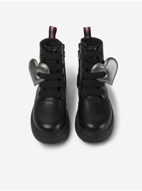 Čierne detské členkové kožené topánky s detailom srdca Camper Norte