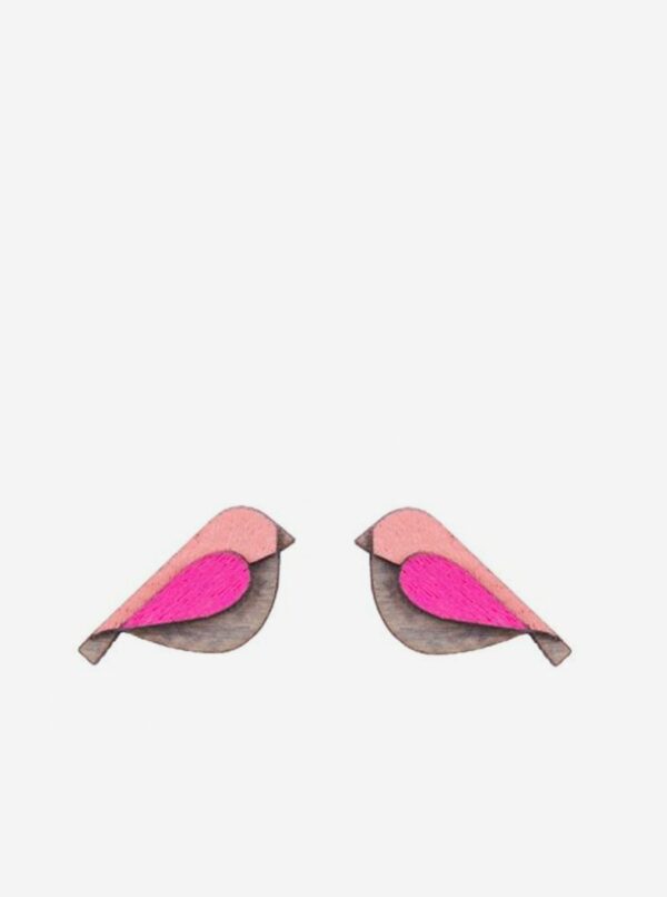 Drevené náušnice BeWooden Pink Bird Earrings