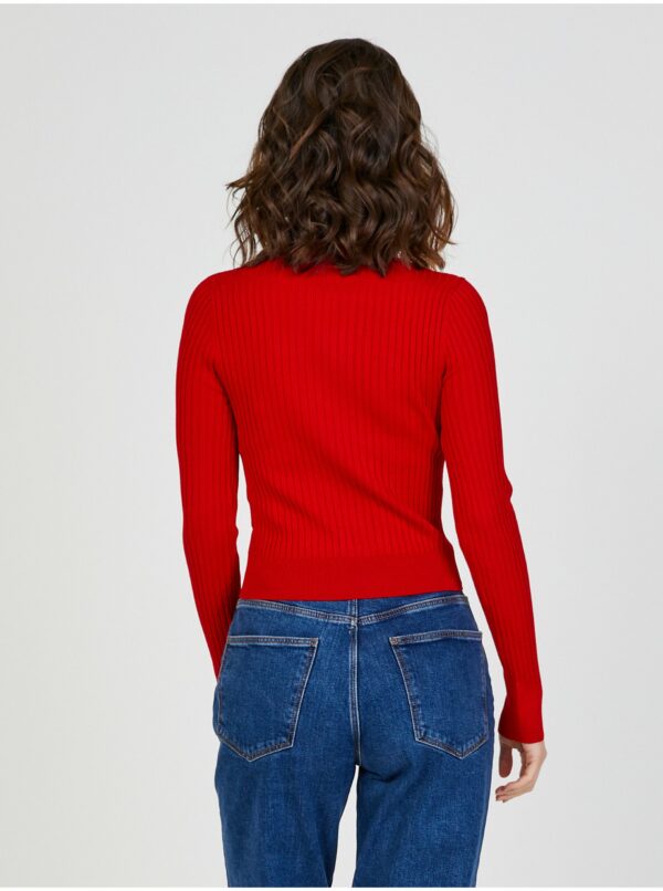 Červený dámsky rebrovaný sveter so stojačikom TALLY WEiJL