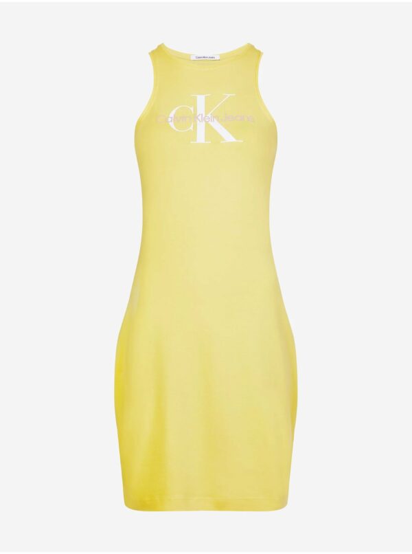 Žlté dámske púzdrové šaty s potlačou Calvin Klein