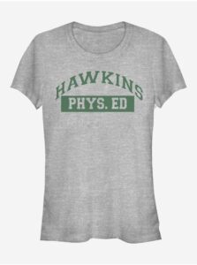 Melírované šedé dámske tričko Netflix Hawkins Phys Ed