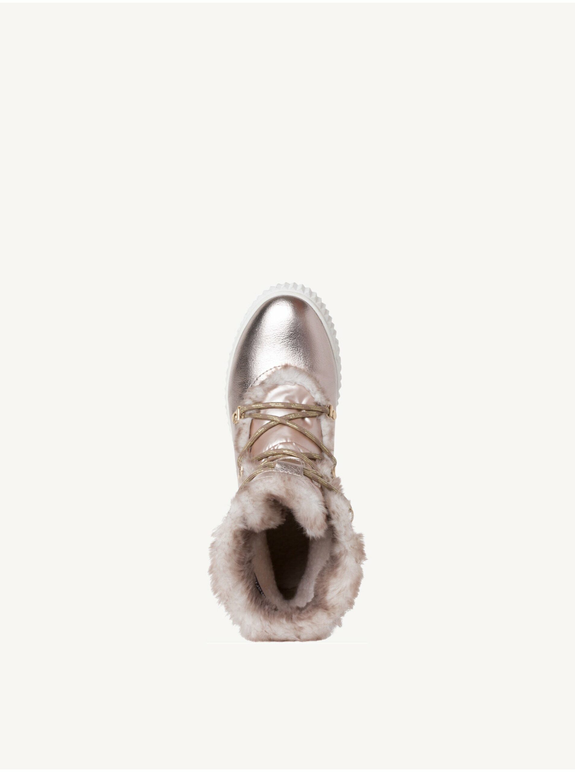 Členkové zimné topánky s umelým kožuštekom v zlatej farbe Tamaris