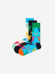 Sada tří párů vzorovaných ponožek v bílé, černé a modré barvě Happy Socks Dog