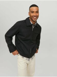 Čierna pánska košeľová bunda s prímesou vlny Jack & Jones Johnson