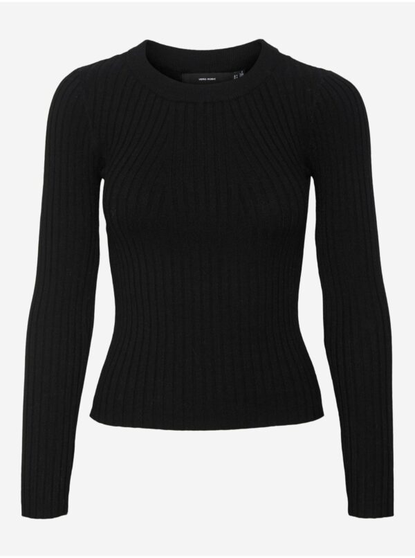Čierny rebrovaný ľahký sveter VERO MODA Kiki