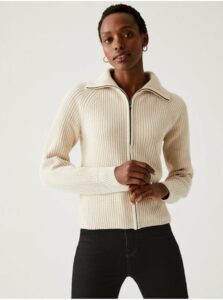 Béžový dámsky sveter na zips Marks & Spencer