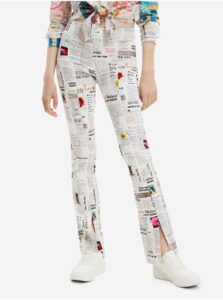 Biele dámske vzorované nohavice Desigual Newspaper