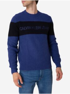 Černo-modrý pánský vlněný svetr Calvin Klein Jeans