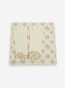 Sada dámskych vzorovaných rukavíc a šálu v béžovo-krémovej farbe Guess