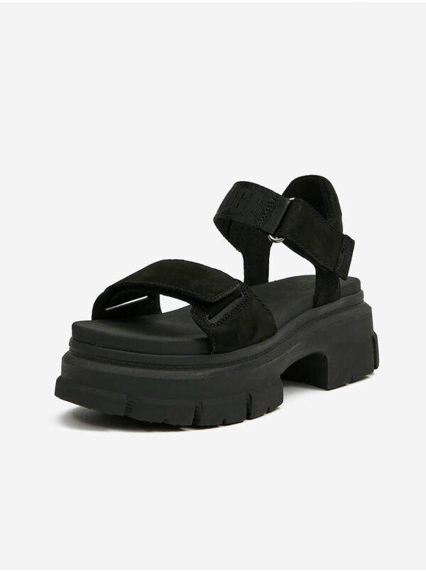 Čierne dámske semišové sandále na platforme UGG Ashton Ankle