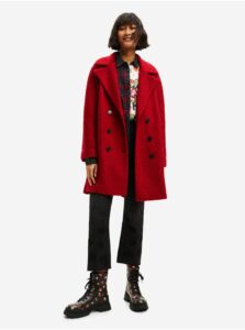 Červený dámsky zimný kabát s prímesou vlny Desigual London