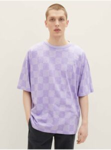 Svetlo fialové pánske kockované oversize tričko Tom Tailor Denim