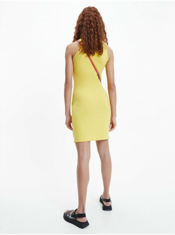 Žlté dámske púzdrové šaty s potlačou Calvin Klein