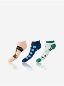Sada troch párov unisex vzorovaných ponožiek v modrej, zelenej a svetloružovej farbe Bellinda CRAZY IN-SHOE SOCKS 3x