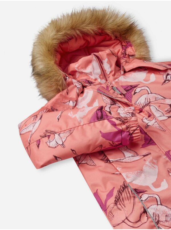 Ružová dievčenská vzorovaná zimná bunda s odopínacou kapucňou s kožúškom Reima Kiela