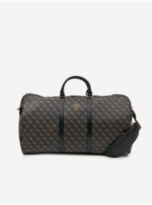 Tmavo hnedá pánska vzorovaná cestovná taška Guess Vezzola Smart Weeken