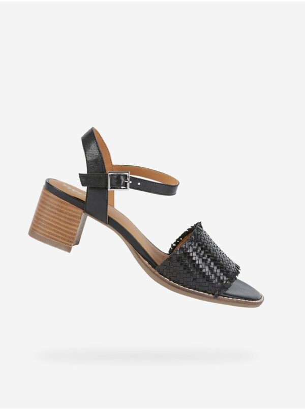 Čierne dámske kožené sandále na podpätku Geox Sozy