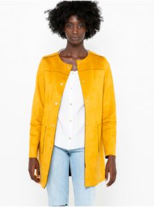 Žltý dámsky ľahký kabát v semišovej úprave CAMAIEU