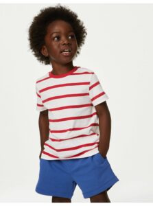 Červeno-biele chlapčenské pruhované tričko Marks & Spencer