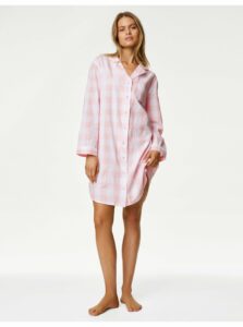 Svetlo ružová dámska károvaná nočná košeľa s technológiou Cool Comfort™ Marks & Spencer
