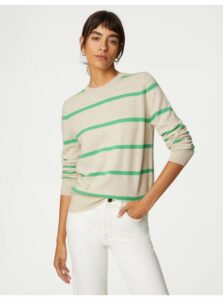 Zeleno-béžový dámsky pruhovaný sveter Marks & Spencer