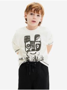 Krémové chlapčenské tričko s dlhým rukávom Desigual