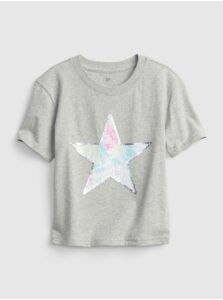 Šedé dievčenské tričko GAP hviezda z flitrov