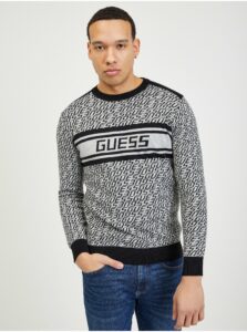 Čierno-šedý pánsky vzorovaný sveter s prímesou vlny Guess