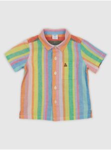 Zeleno-oranžová chlapčenská pruhovaná košeľa s krátkym rukávom GAP