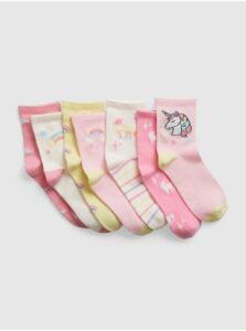 Súprava siedmich párov dievčenských ponožiek v ružovej a bielej farbe Gap