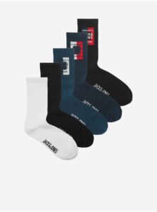Súprava piatich párov pánskych ponožiek v čiernej, bielej a modrej farbe Jack & Jones Color