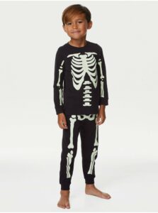 Čierne chlapčenské pyžamo s motívom kostry Marks & Spencer