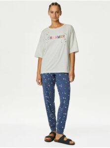 Modro-krémové dámske pyžamo s nápisom „Dreamer“ Marks & Spencer