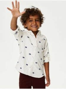 Biela chlapčenská košeľa s motívom medveďa Marks & Spencer
