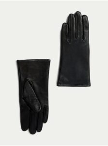 Čierne dámske kožené rukavice s podšívkou Marks & Spencer