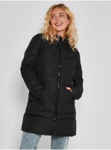Čierny dámsky prešívaný zimný kabát s kapucou Noisy May Dalcon