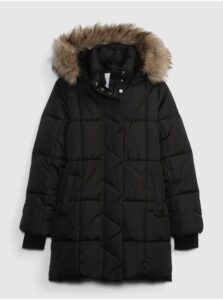 Čierna dievčenská zimná prešívaná bunda s kapucňou GAP